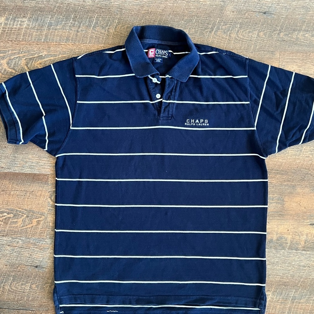 Vintage Chaps Polo Ralph Lauren Shirt in Dark Blue with Light Stripes